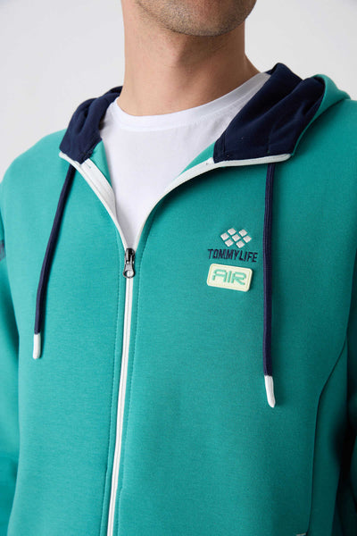 Tommylife Toptan Comfort Fit Baskılı Erkek Eşofman Takım 85236 Deniz Yeşili - İndigo