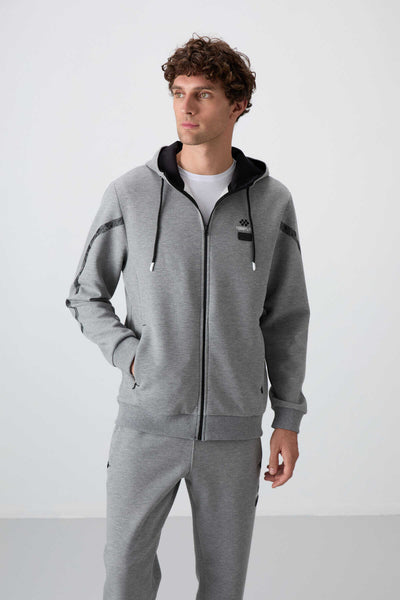 Tommylife Toptan Comfort Fit Baskılı Erkek Eşofman Takım 85236 Gri Melanj
