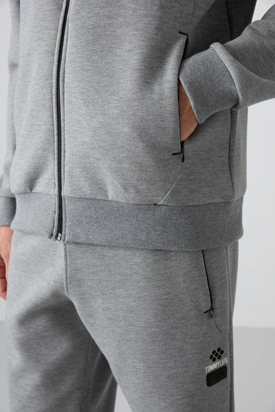 Tommylife Toptan Comfort Fit Baskılı Erkek Eşofman Takım 85236 Gri Melanj