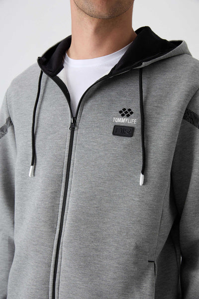 Tommylife Toptan Comfort Fit Baskılı Erkek Eşofman Takım 85236 Gri Melanj