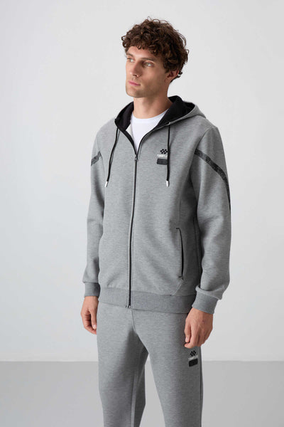 Tommylife Toptan Comfort Fit Baskılı Erkek Eşofman Takım 85236 Gri Melanj