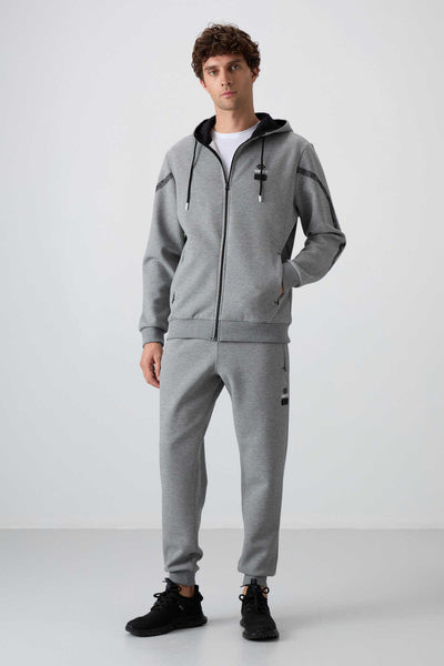 Tommylife Toptan Comfort Fit Baskılı Erkek Eşofman Takım 85236 Gri Melanj