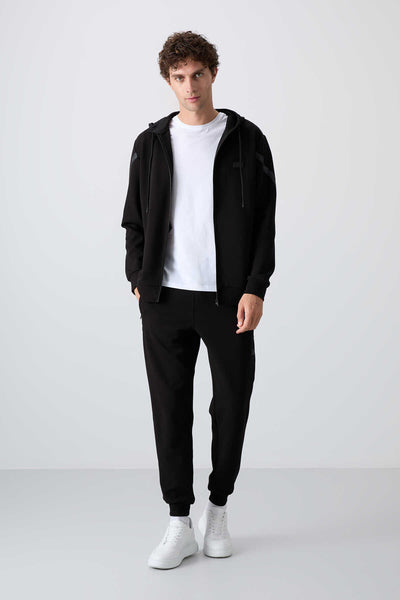 Tommylife Toptan Comfort Fit Baskılı Erkek Eşofman Takım 85236 Siyah