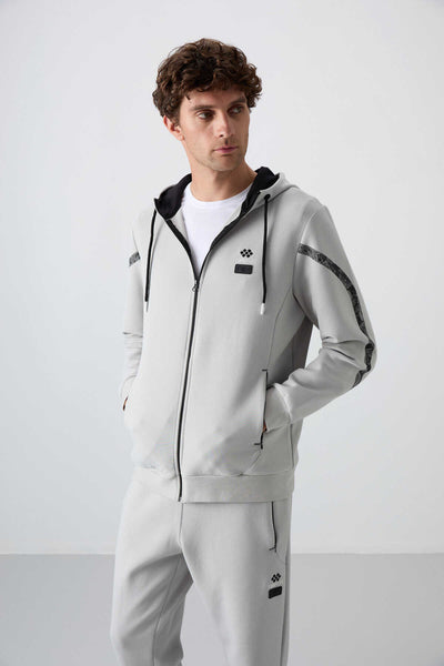 Tommylife Toptan Comfort Fit Baskılı Erkek Eşofman Takım 85236 Taş
