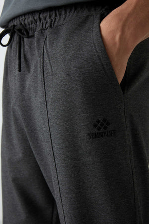 Tommylife Toptan Comfort Fit Nakışlı Erkek Jogger Eşofman Alt 82123 Antrasit Melanj