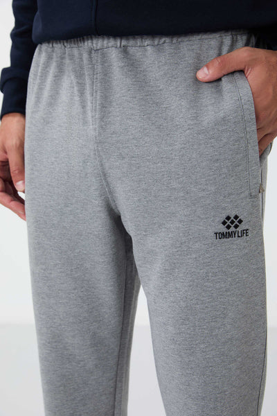 Pantaloni de trening Tommylife Wholesale Slim Fit Classic Leg pentru bărbați 84669 Gri Melange