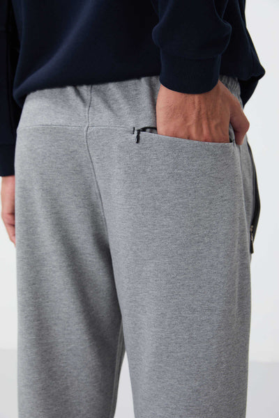 Tommylife Toptan Dar Kalıp Klasik Paça Erkek Eşofman Alt 84669 Gri Melanj
