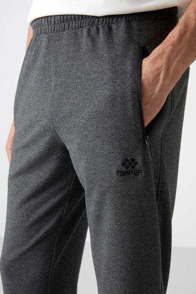 Tommylife Toptan Dar Kalıp Klasik Paça Erkek Eşofman Alt 84671 Antrasit Melanj