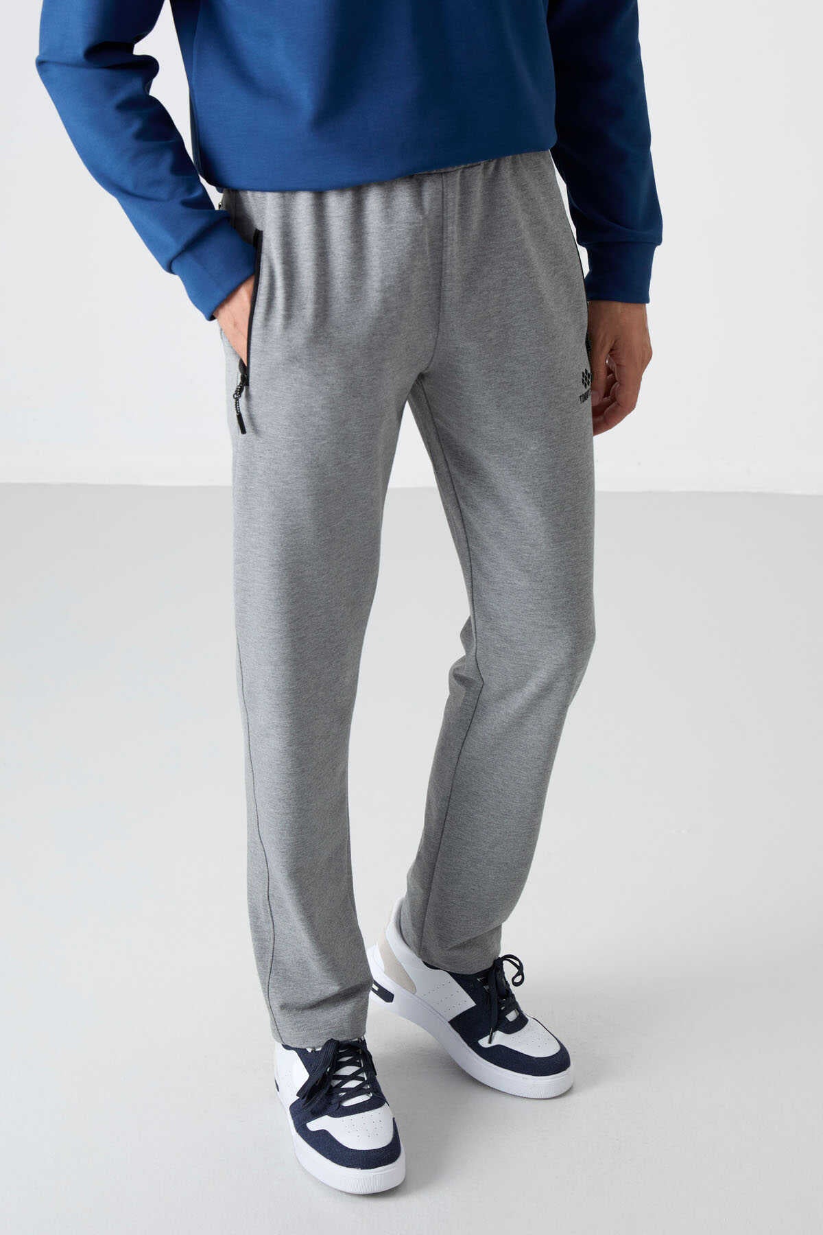 Tommylife Toptan Dar Kalıp Klasik Paça Erkek Eşofman Alt 84671 Gri Melanj