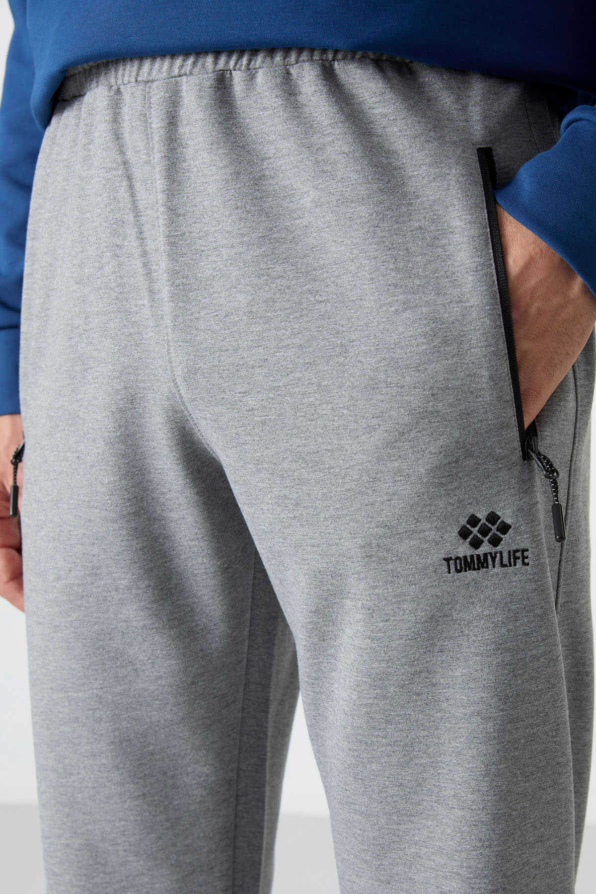 Tommylife Toptan Dar Kalıp Klasik Paça Erkek Eşofman Alt 84671 Gri Melanj