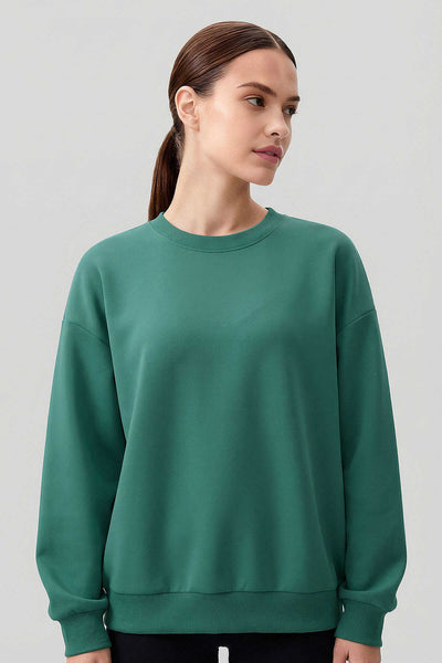 Tommylife Toptan Deniz Yeşili Basic O Yaka Oversize Kadın Sweatshirt - 97053