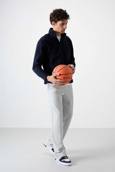Tommylife Toptan Dik Yaka Dar Kalıp Yarım Fermuar Erkek Polar Sweatshirt 87891 Lacivert