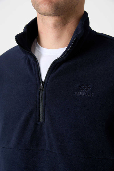 Tommylife Toptan Dik Yaka Dar Kalıp Yarım Fermuar Erkek Polar Sweatshirt 87891 Lacivert