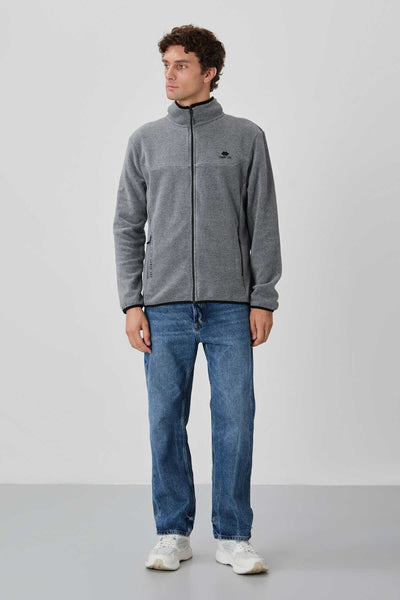 Tommylife Toptan Col Inalt Standard Fit Inchizator Barbati Polar Sweatshirt 87992 Gri Melange