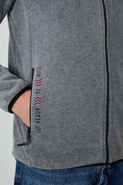 Tommylife Toptan Col Inalt Standard Fit Inchizator Barbati Polar Sweatshirt 87992 Gri Melange