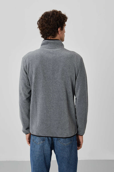 Tommylife Toptan Col Inalt Standard Fit Inchizator Barbati Polar Sweatshirt 87992 Gri Melange