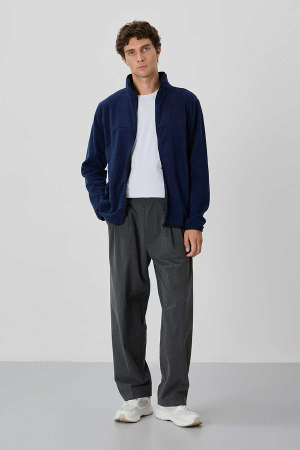 Tommylife Toptan Dik Yaka Standart Kalıp Fermuarlı Erkek Polar Sweatshirt 87992 İndigo