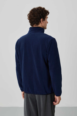 Tommylife Toptan Dik Yaka Standart Kalıp Fermuarlı Erkek Polar Sweatshirt 87992 İndigo