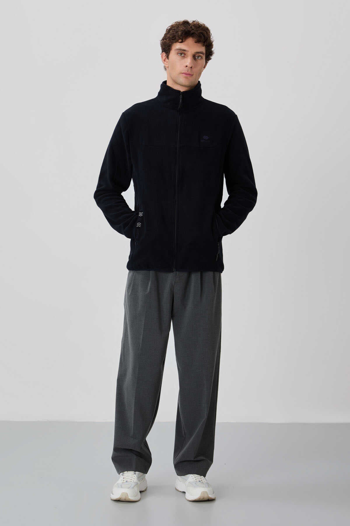 Tommylife Toptan Dik Yaka Standart Kalıp Fermuarlı Erkek Polar Sweatshirt 87992 Lacivert