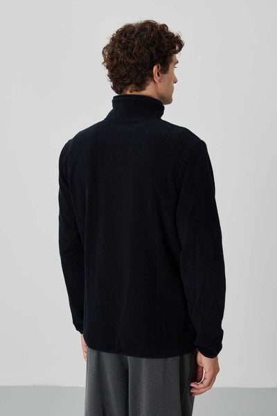 Tommylife Toptan Dik Yaka Standart Kalıp Fermuarlı Erkek Polar Sweatshirt 87992 Lacivert