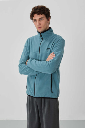 Tommylife Toptan Dik Yaka Standart Kalıp Fermuarlı Erkek Polar Sweatshirt 87992 Mint Yeşili