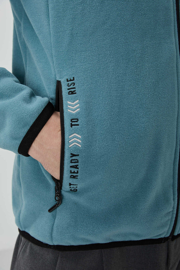 Tommylife Toptan Dik Yaka Standart Kalıp Fermuarlı Erkek Polar Sweatshirt 87992 Mint Yeşili