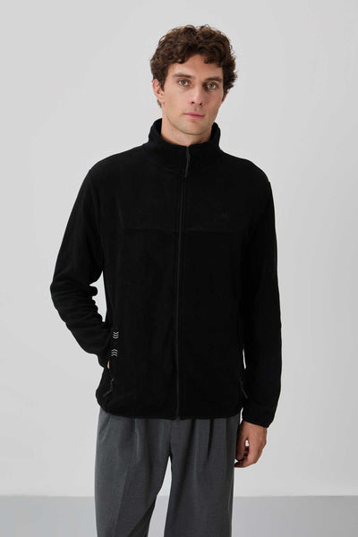 Tommylife Wholesale Stand Collar Standard Fit Zip-Up Men's Fleece Sweatshirt 87992 Black