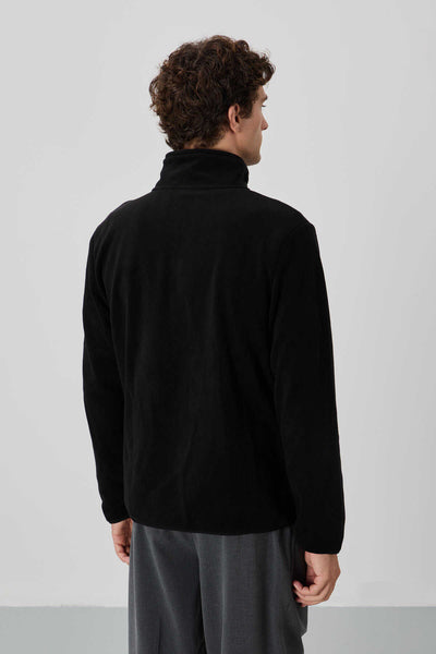 Tommylife Wholesale Stand Collar Standard Fit Zip-Up Men's Fleece Sweatshirt 87992 Black