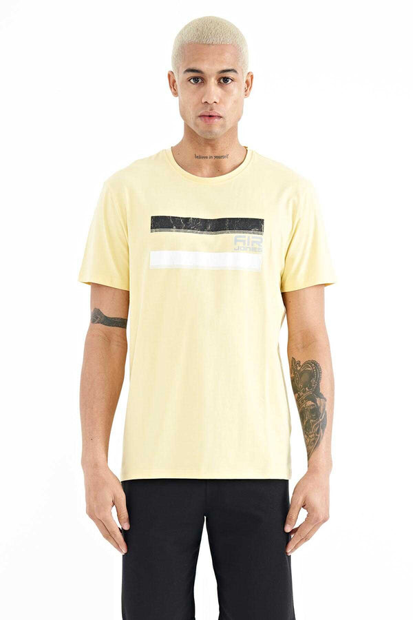 Tommylife Toptan Donald O Yaka Standart Kalıp Baskılı Erkek T-Shirt 88217 Sarı