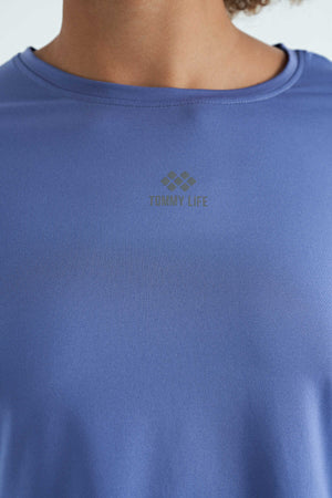 Tommylife Toptan Eflatun Logo Baskılı O Yaka Düşük Kol Oversize Kadın Crop T-Shirt - 97262