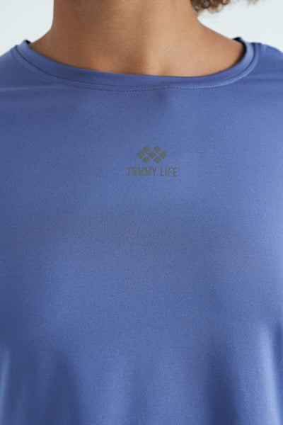 Tommylife Toptan Eflatun Logo Baskılı O Yaka Düşük Kol Oversize Kadın Crop T-Shirt - 97262