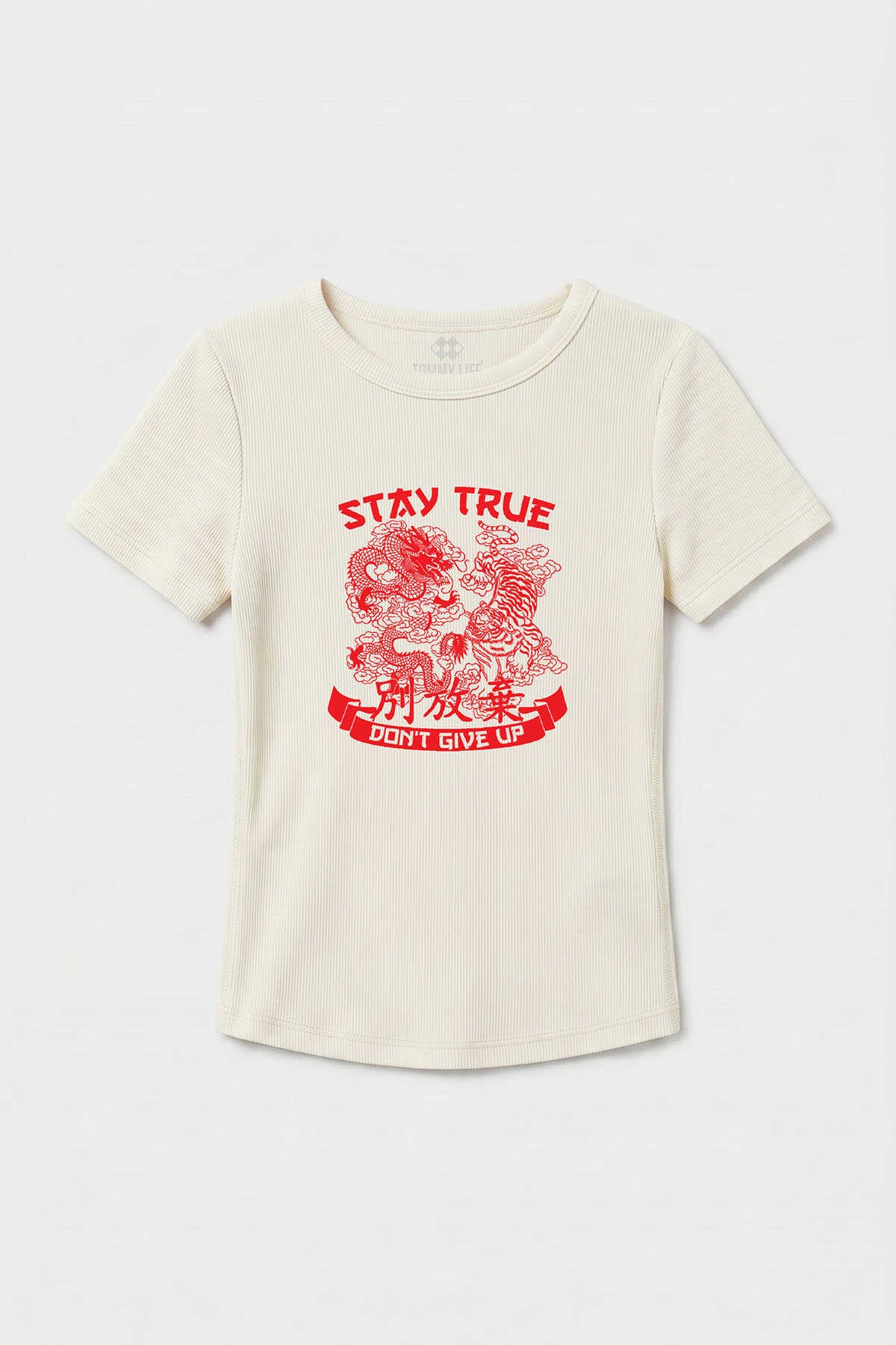 Tommylife Toptan Bej Crem Imprimat Col O Femeie T-Shirt - 97201