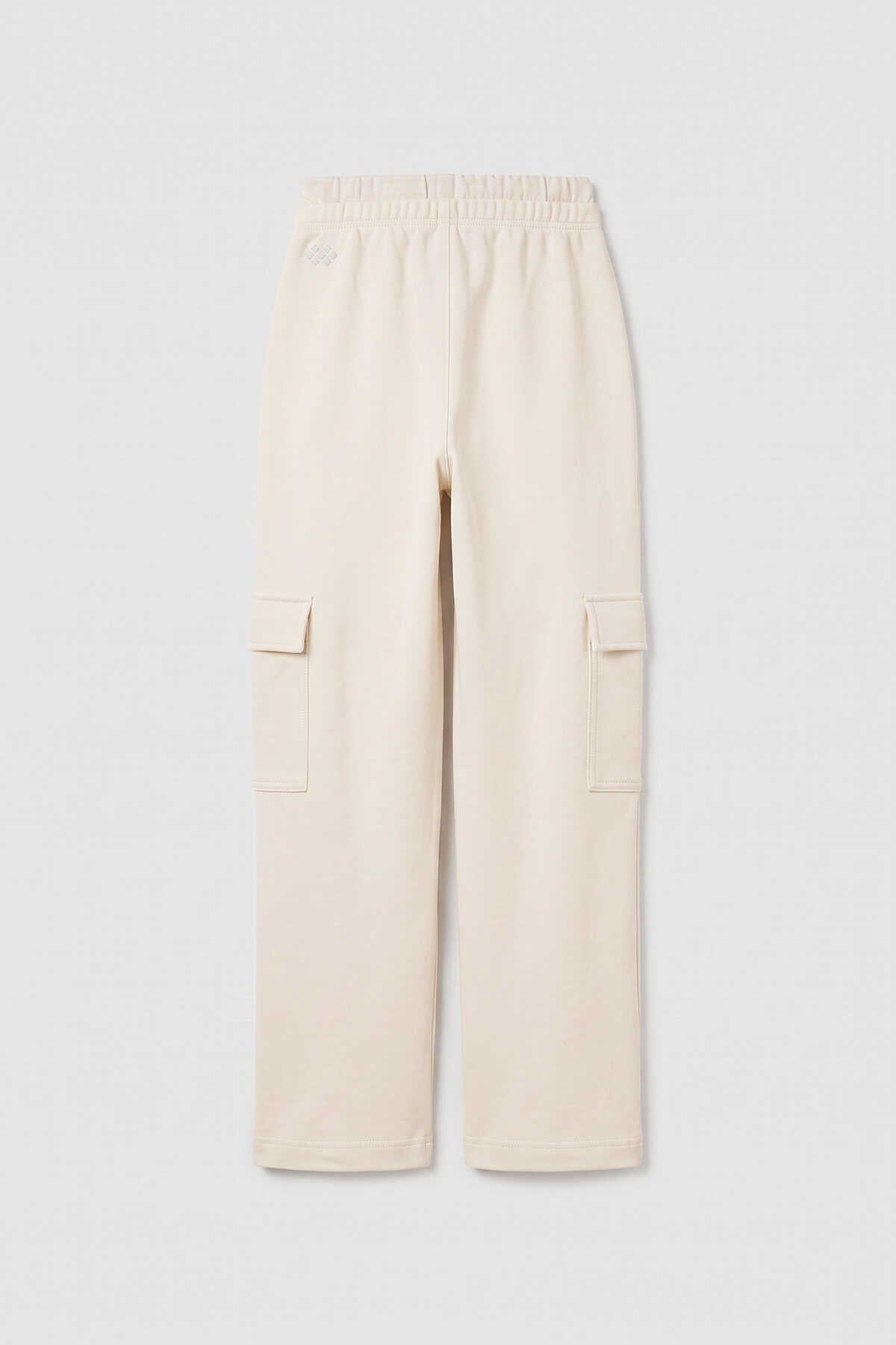 Pantaloni de trening Tommylife Wholesale Off-White cu curea dublă și buzunare cargo Plazzo pentru fete - 75198
