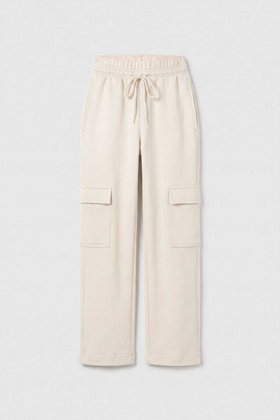 Pantaloni de trening Tommylife Wholesale Off-White cu curea dublă și buzunare cargo Plazzo pentru fete - 75198