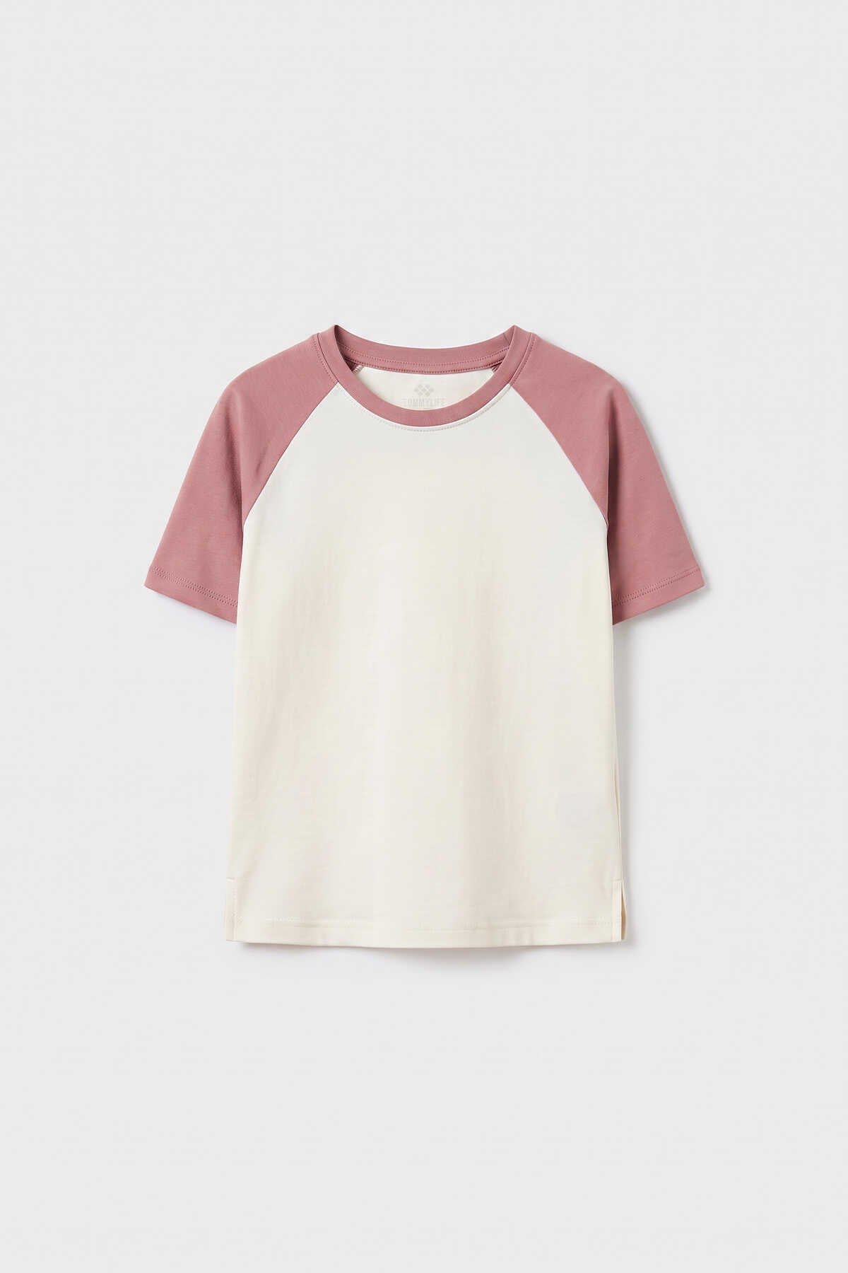 Tricou Tommylife Wholesale Off-Rose Standard Fit cu mânecă raglan pentru fete - 75180