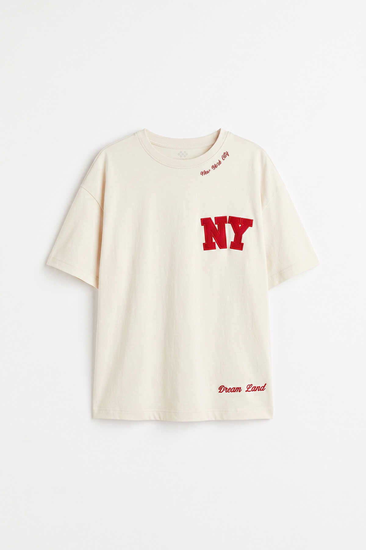 Tricou Tommylife Wholesale Off-White supradimensionat cu mânecă scurtă și imprimeu pentru fete - 75174