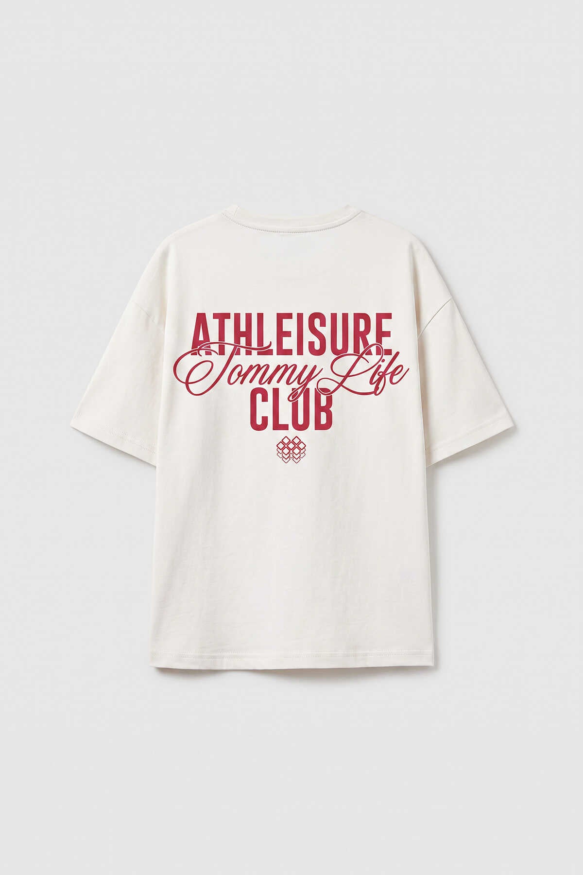 Tricou Tommylife Wholesale Off-White supradimensionat cu mânecă scurtă și imprimeu pentru fete - 75175