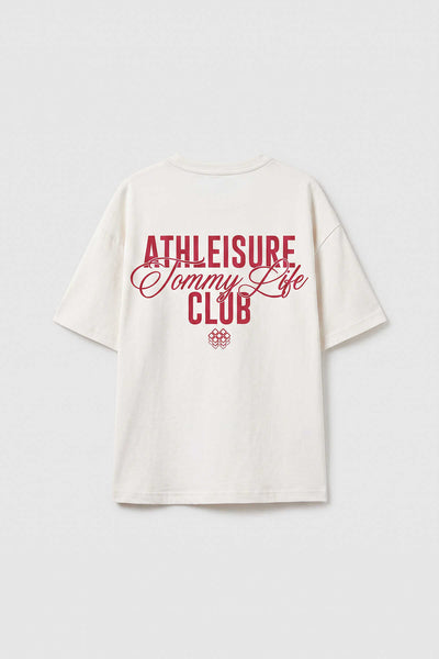 Tricou Tommylife Wholesale Off-White supradimensionat cu mânecă scurtă și imprimeu pentru fete - 75175