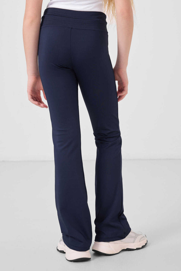 Tommylife Toptan Esnek Standart Fit Basic Performans İspanyol Paça Kız Çocuk Tayt 75193 İndigo