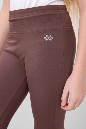 Tommylife Toptan Esnek Standart Fit Basic Performans İspanyol Paça Kız Çocuk Tayt 75193 Kahverengi