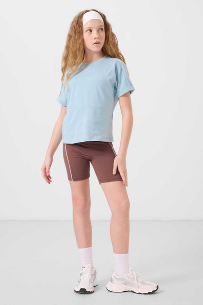 Tommylife Toptan Esnek Standart Fit Basic Performans Kız Çocuk Tayt 75189 Kahverengi