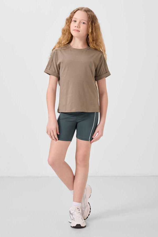 Tommylife Toptan Esnek Standart Fit Basic Performans Kız Çocuk Tayt 75189 Orman Yeşili