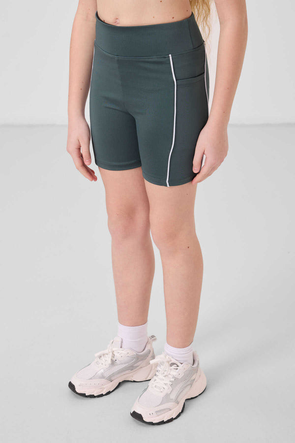 Tommylife Toptan Esnek Standart Fit Basic Performans Kız Çocuk Tayt 75189 Orman Yeşili