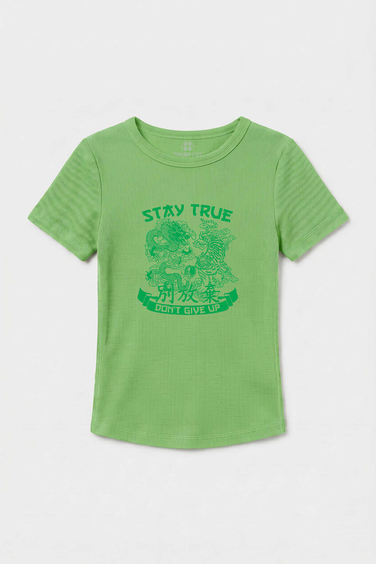 Tommylife Toptan Verde Fistic Imprimat Col O Femeie T-Shirt - 97201