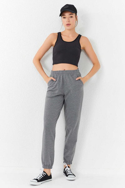 Tommylife Toptan Füme Basic Sıfır Kol Dar Kalıp U Yaka Kadın Crop Top Atlet - 97160