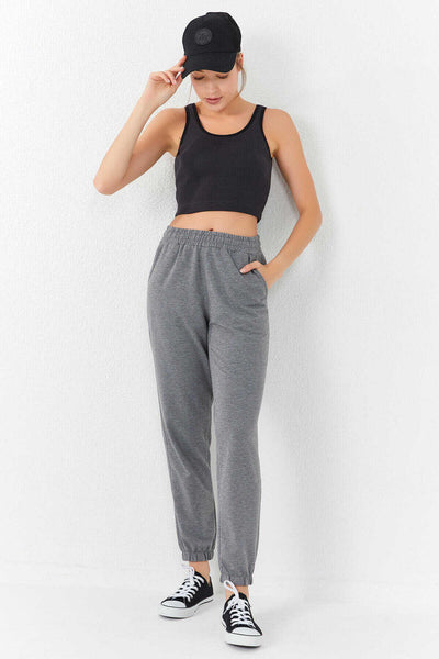 Tommylife Toptan Füme Basic Sıfır Kol Dar Kalıp U Yaka Kadın Crop Top Atlet - 97160