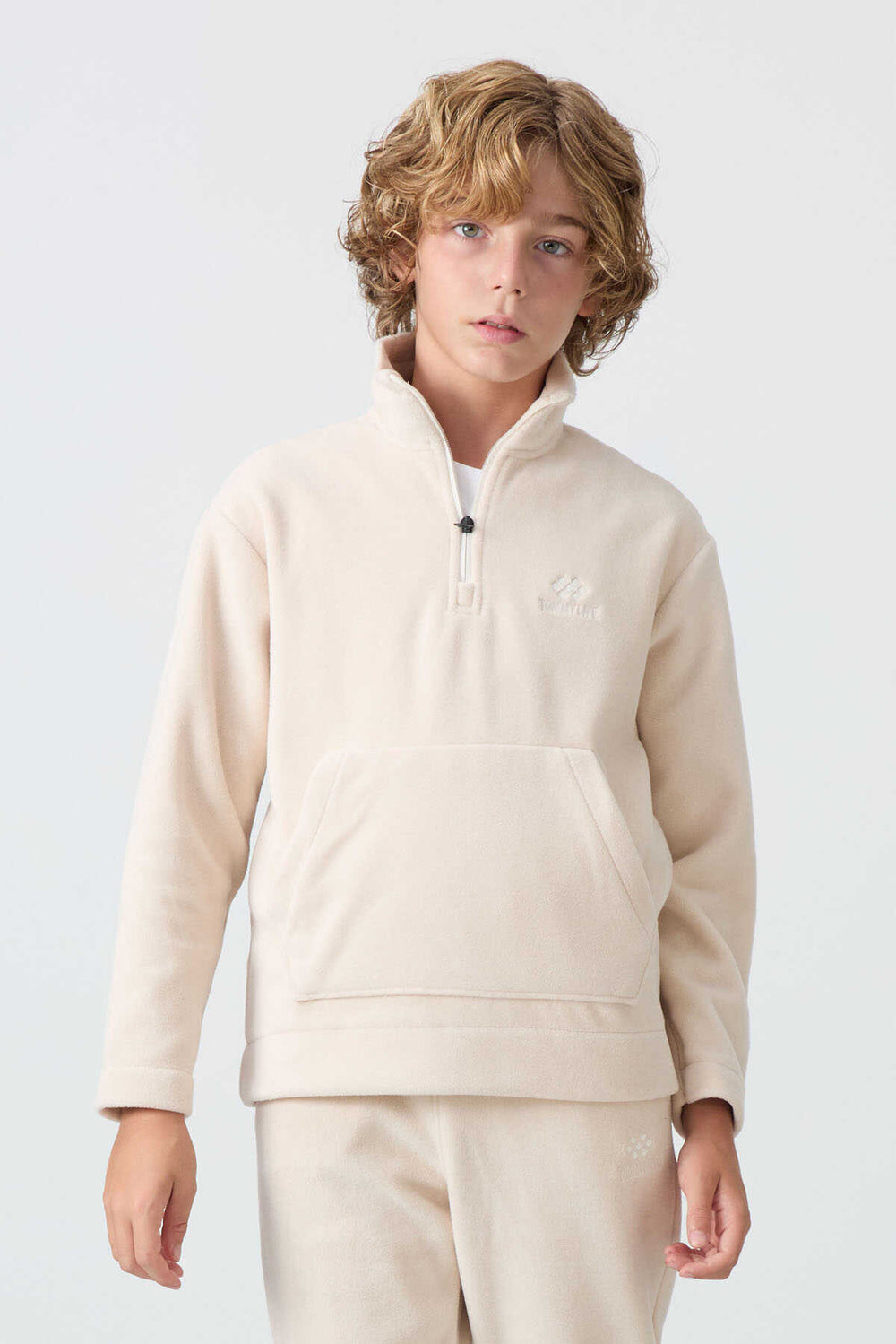Tommylife Toptan Garson Boy Dik Yaka Erkek Çocuk Polar Eşofman Takımı 11218 Bej