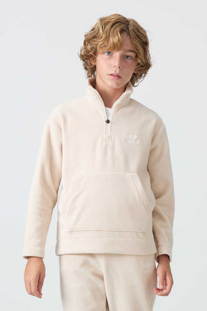 Tommylife Toptan Garson Boy Dik Yaka Erkek Çocuk Polar Eşofman Takımı 11218 Bej