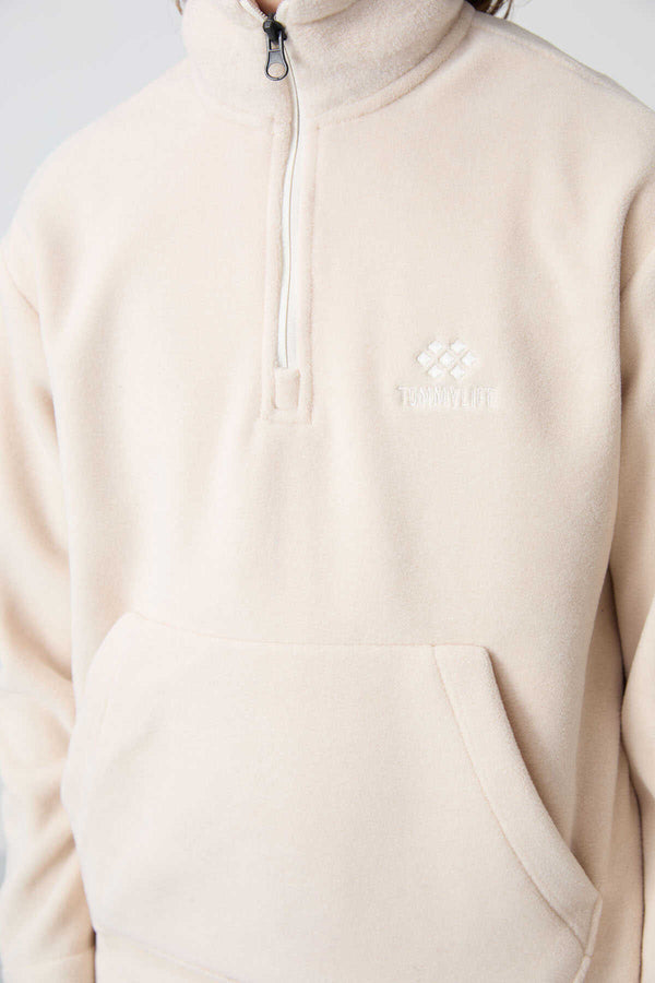 Tommylife Toptan Garson Boy Dik Yaka Erkek Çocuk Polar Eşofman Takımı 11218 Bej