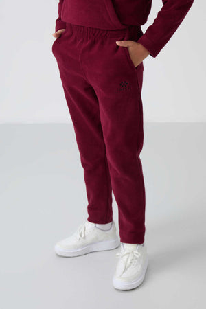 Tommylife Toptan Garson Boy Dik Yaka Erkek Çocuk Polar Eşofman Takımı 11218 Erguvan
